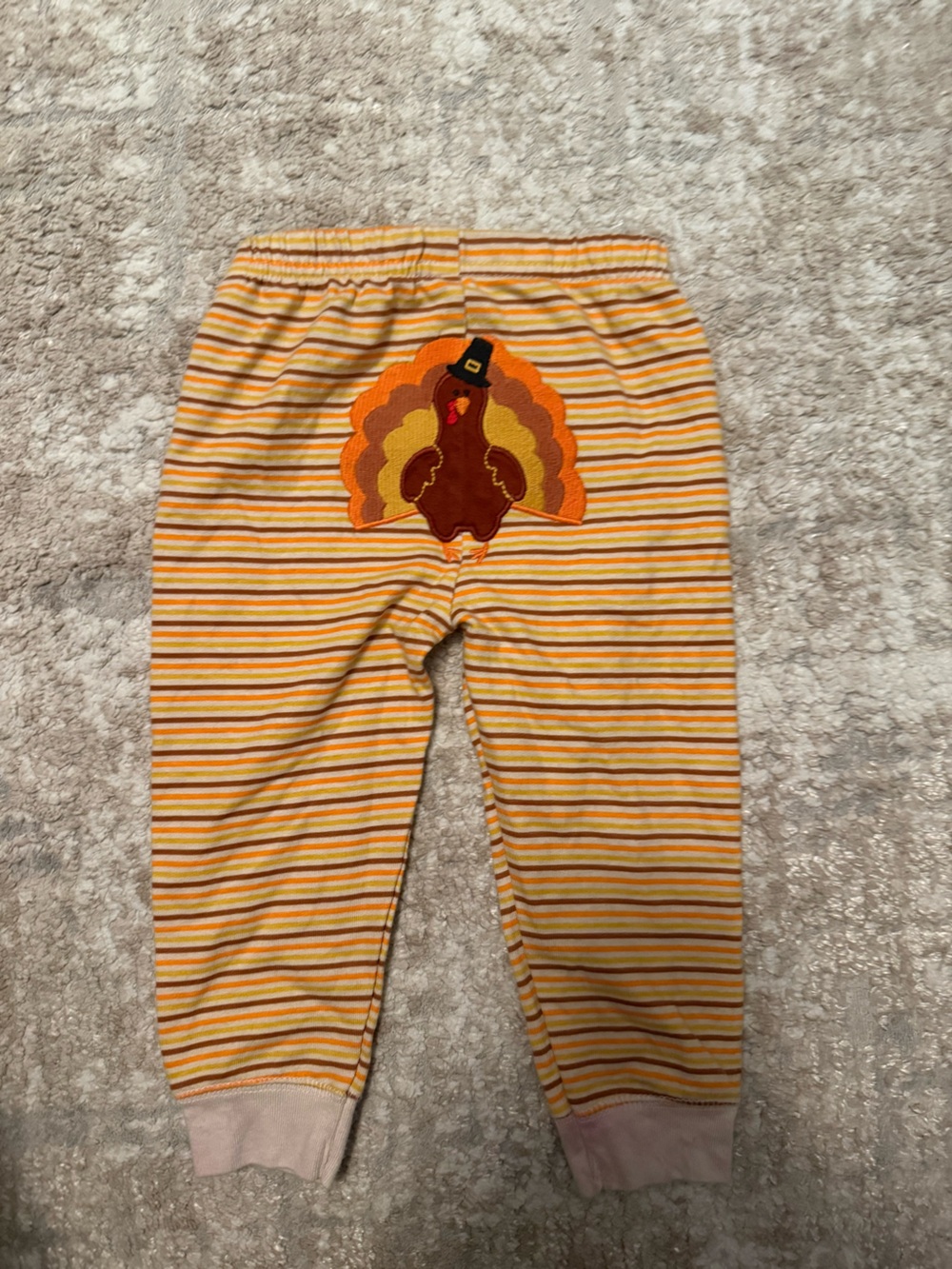 Kids Striped Yellow & Orange Turkey Appliqué Joggers size 12M